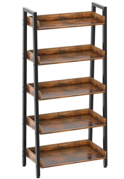 ASTARTH Ladder Bookshelf-5 Tier Bookshelves w/ Open Shelf for Storage, Industrial Bookcases & Tall Ladder Shelf-Metal Frame for Bedroom, Living Room, Kitchen-67.3” H, Easy Assembly, Rustic Brown