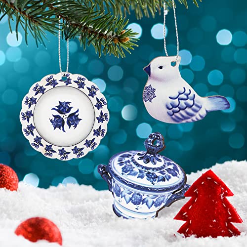 40 Pcs Double Sided Chinoiserie Wooden Ornaments Christmas Blue and White Porcelain Ornaments Teapot Santa Christmas Ornaments Christmas Hanging Pendant Wooden for Christmas Tree Decor (Teapot) | The Storepaperoomates Retail Market - Fast Affordable Shopping