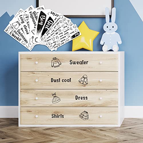 Spakon 9 Sheets Dresser Labels for Kids Tall Boy Drawers Stickers Dresser Decals for Girls Dresser Clothing Decal Labels