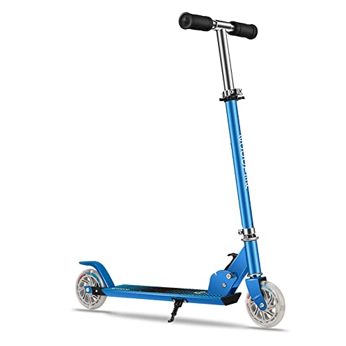 ROOLEAD Children’s Scooter with LED Illuminated Wheels, Height-Adjustable Kick Scooter for Boys and Girls Aged 3-12, Rear Fender, Foldable Children’s Scooter (Blue)