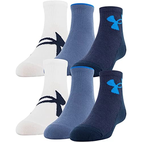 Under Armour Boy`s Essential Lite Lightweight Quarter Socks 6 Pack (A_Blue(U7544-962)/White, 4Y-8Y)