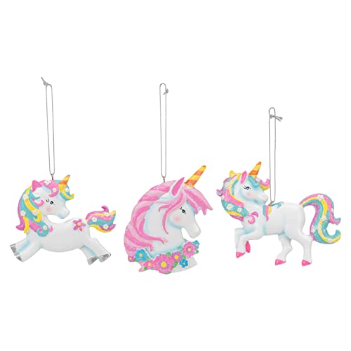 Kurt S. Adler Whimsical Rainbow Unicorn 3.25 inch Resin Christmas Ornament Set 3