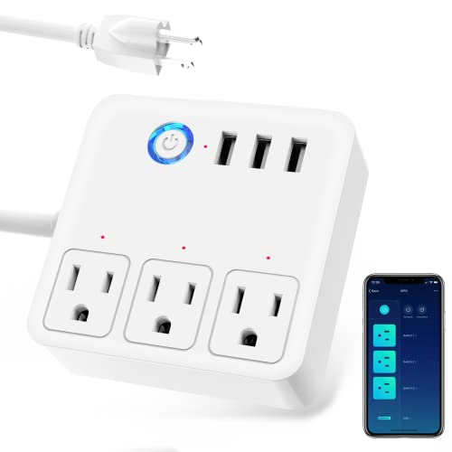 GHome Smart Power Strip, 3 USB Ports and 3 Individually Controlled Smart Outlets, WiFi Surge Protector Works with Alexa Google Home, Home Office Cruise Ship Travel Multi-Plug Extender Flat Plug, 10A