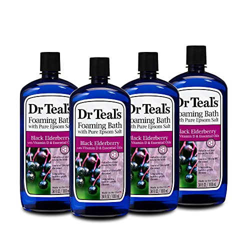 Dr Teal’s Foaming Bath with Pure Epsom Salt, Black Elderberry with Vitamin D, 34 fl oz (Pack of 4)