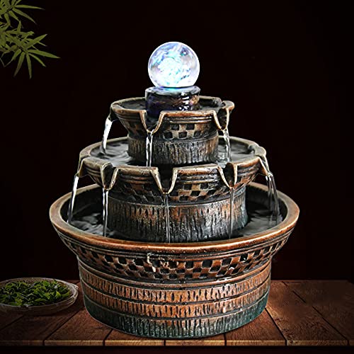 Indoor Waterfall Fountain Tabletop Fountains with LED Lights, Lighted Illuminated Waterfall Indoor Relaxation Fountains for Home Office Decor (Cascade Style 3) | The Storepaperoomates Retail Market - Fast Affordable Shopping