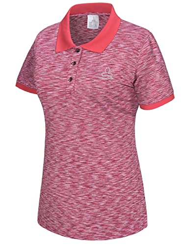 Dasawamedh Women’s Quick Dry Golf Shirt Short Sleeve Polo Shirt Stretch Moisture Wicking UV Protection Sports Tennis T-Shirt Ruby Heather XXL