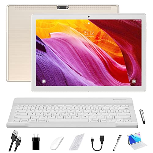 LNMBBS Android Tablet 10 Inch, 4GB RAM 64GB Storage, Android 11.0, Octa-Core Processor, Tablet with Keyboard, Large Battery, Dual Camera, Wi-Fi, Bluetooth, GPS, Mouse,Tablet Cover, Tablet,Gold