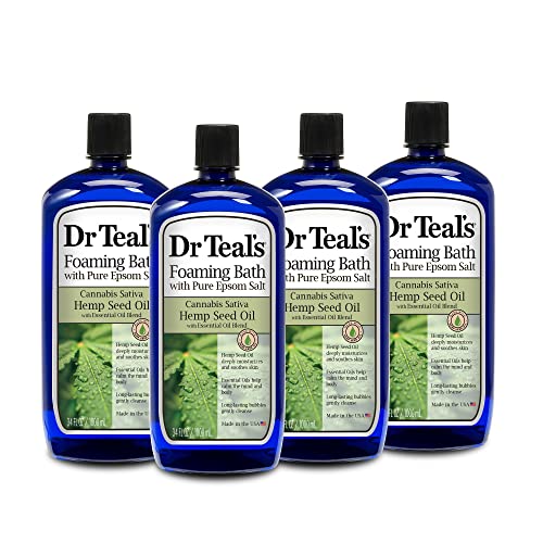Dr Teal’s Foaming Bath with Pure Epsom Salt, Cannabis Sativa Hemp Seed Oil, 34 fl oz (Pack of 4)