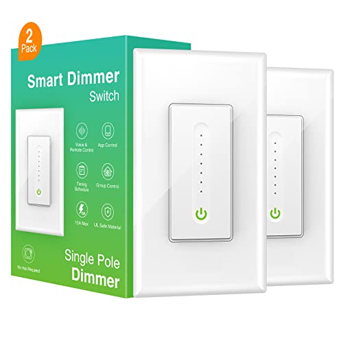 GHome Smart Smart Dimmer Switch Work with Alexa Google Home, Neutral Wire Required 2.4GHz Wi-Fi Switch for Dimming LED CFL INC Light Bulbs, Single Pole, UL Certified, No Hub Required, 2Pack
