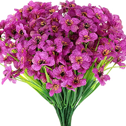 Avicill Artificial Flowers Outdoor 12 Bundles UV Resistant Fake Flowers for Outside No Fade Faux Plastic Greenery Shrubs Garden Porch Window Box Decorating, Purple