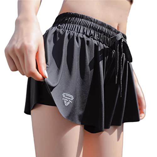 CXWW Butterfly Shorts, Flowy Shorts, Butterfly Shorts Tiktok, Skirt Shorts Tiktok, 2 in 1 Flowy Fitness Shorts Women (S, Black)