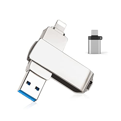 KOOTION 128GB Photo Storage Sticks USB 3.0 Flash Drive for Phone, 3-in-1 USB Drive External Storage Memory Stick Compatible for Smart Phone/PC/Tablet, with USB-A to USB-C Adapter