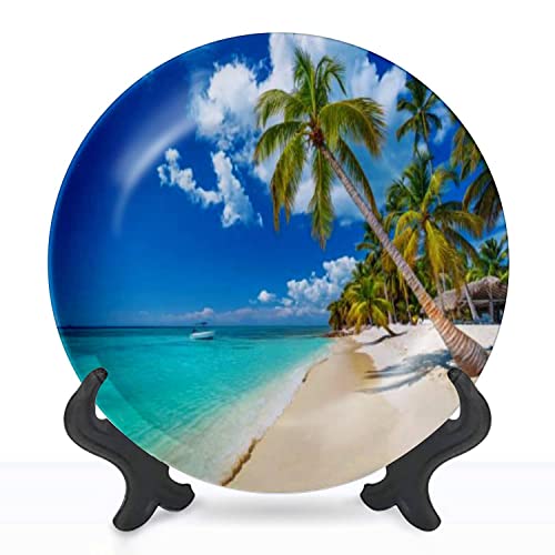 Ceramic Hanging Decorative Plate Tropical beach in Punta Cana Dominican Republic Caribbean island Wall Plate Ceramic Ornament for Home & Office, Dining, Parties, Wedding 8″ Collector Plate