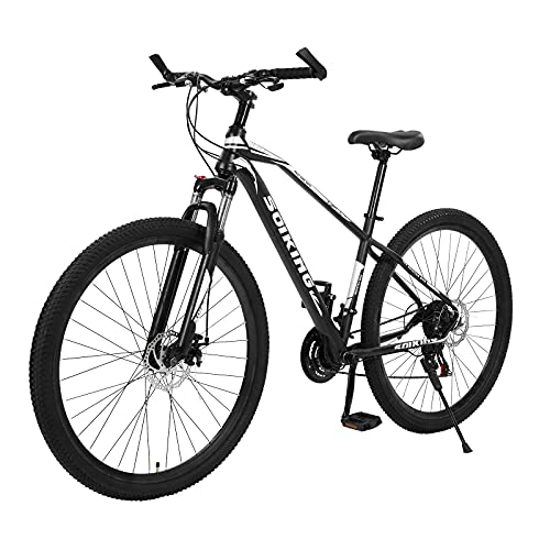 29 Inch Adult Mountain Bike, 21-Speeds Carbon Steel Frame Bicycle Outdoor Cycling Equipment with 29-Inch Wheels, Front and Rear Disc Brake for Men Women Boys Girls, Black