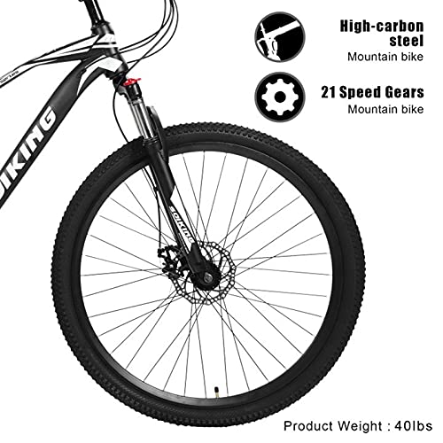 29 Inch Adult Mountain Bike, 21-Speeds Carbon Steel Frame Bicycle Outdoor Cycling Equipment with 29-Inch Wheels, Front and Rear Disc Brake for Men Women Boys Girls, Black | The Storepaperoomates Retail Market - Fast Affordable Shopping