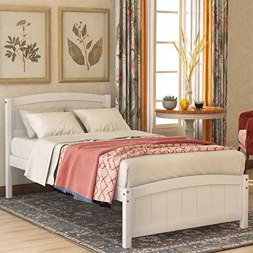 Harper & Bright Designs Twin Platform Bed Twin Bed Frame Mattress Foundation Sleigh Bed with Headboard/Footboard/Wood Slat Support (Twin, White)