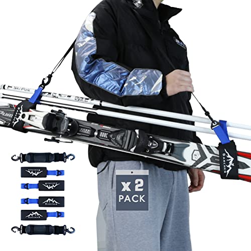DARCHEN Ski Strap and Pole Carrier 2 Pack – Skiing Accessory for Easy Transportation of Your Ski Gear – Feel Comfortable Walking to and from The Mountain – Adjustable Size