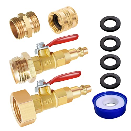 HisweetH Winterize Blowout Adapter Kit with 1/4 Inch Quick Connect Plug and 3/4″ Garden Water Hose Threading, Winterize Quick Adapter with Ball Valve for RV Boat Camper Trailer