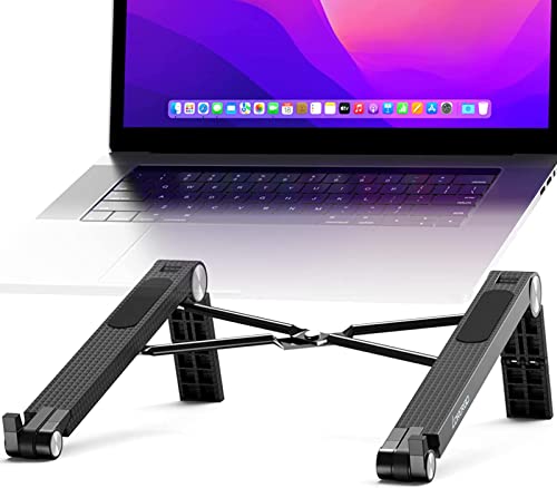 LORYERGO Laptop Stand, Laptop Riser Computer Stand, Adjustable Foldable Portable Laptop Holder with 3 Level Height for 10”-17.3” Laptops up to 22lbs, Foldable Laptop Stand for Desk/Bed/Outdoor, Black