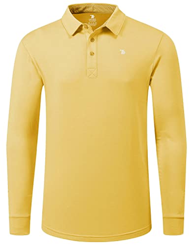 MoFiz Men’s Golf Shirt Long Sleeve Tees Solid Outdoor Shirt UPF 50+ UV Protection Fishing Shirt L Yellow