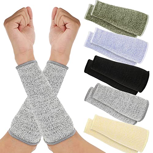 SATINIOR 5 Pairs Cut Burn Resistant Sleeves Arm Protection Sleeves Forearm Arm Protectors Thin Skin Bruising Arm Guards (5 Colors), Black, Purple, Grey, Beige Green, 20 x 9.5 cm/ 7.87 x 3.7 inches