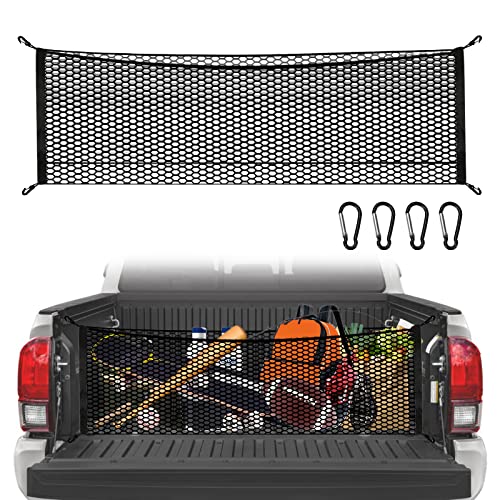 Cargo Net for Pickup Truck Bed – Truck Bed Net for Trunk Organizers and Storage Additional with 4 Metal Carabiner Buckles – Cargo Net for Truck Bed Silverdo, Ford F150,GMC
