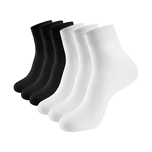 Women Thin Socks Bamboo Ankle Silky Quarter Anti Odor Casual Summer Socks 6 Pairs (Black/White, US Size 8-11)