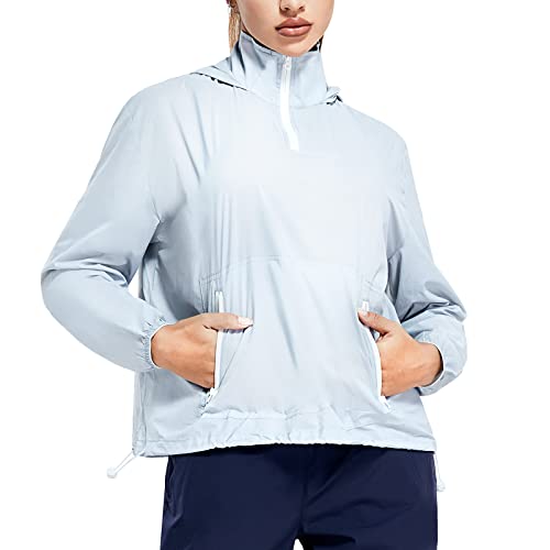 AGILONG Women’s UPF 50+ Sun Protection Jacket Hoodie Long Sleeve UV Shirt Outdoor Fishing Hiking Clothing with Mask (Grey(1/4 zip), Large)
