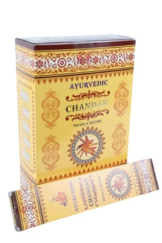 AYURVEDIC Chandan Fragrance Incense Sticks| Aromatic Natural and Safe Agarbatti Set| Home&Garden Incense 12 Box Eco Friendly.