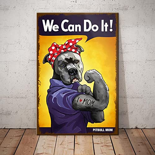 Pitbull Dog We Can Do It Retro Metal Tin Sign Vintage Sign for Home Coffee Garden Wall Decor 8×12 Inch