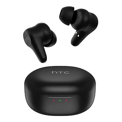 HTC True Wireless Earbuds Plus Bluetooth 5.0, Earphones with Active Noise Cancellation Stereo Headphones – IPX5 Waterproof/24-Hour Playtime/Built-in Mic/Touch Control for Drive, Work, Sport -Black