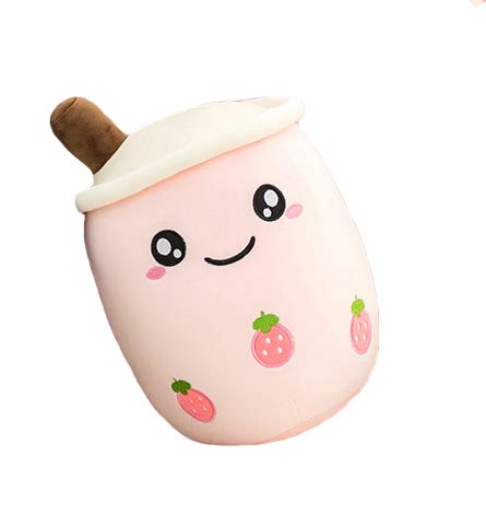 PonPom Cute Bubble Tea Plushie,Soft Stuffed Milk Tea Plush Pillow Gift for Kids Girls Boys (Pink Round, 9.4 inches)