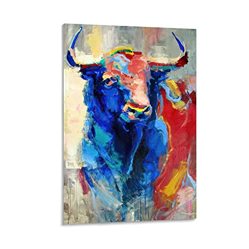 Hitecera Animals Poster Colorful Bull Poster Decorative Painting Canvas Wall Art Bedroom Painting 24x36inch(60x90cm)
