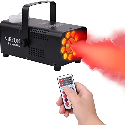 VIRFUN Fog Machine, 9 Lights with 12 Colors Effect, Automatic Smoke Machine with Remote Control for Halloween, Party and Stage Effect, 500W and 2000CFM Fog