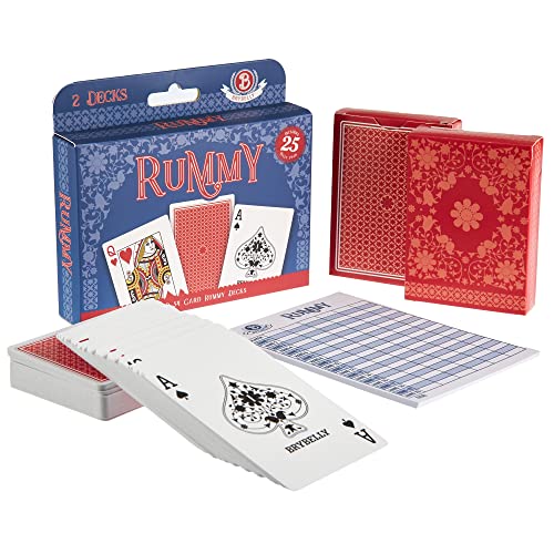 Rummy Card Game Kit – Classic Family Melding Game for 2-6 Players – Two Plastic-Coated Poker-Size, Standard Index Decks of 54 Cards + 25 Tear-Away Score Pads + Full Instructions for Gin Rummy