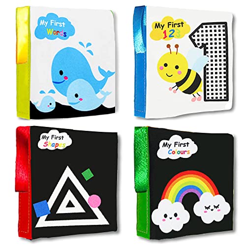 4 Crinkle Book Baby Toy High Contrast Black and White Newborn Book Soft Cloth Book Touch and Feel Sensory Fabric Book Soft Tip Book Early Education Learning Books Toy for 3 6 12 Months