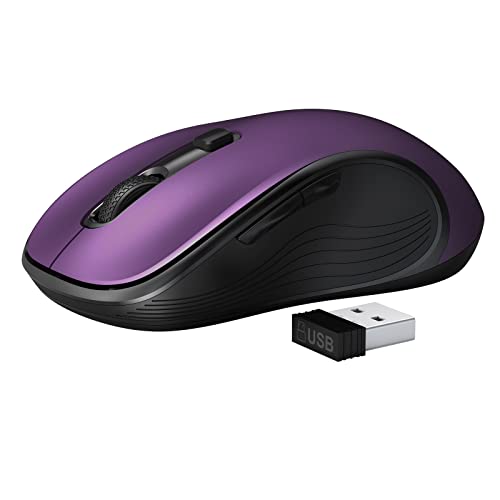 Deeliva Wireless Mouse, Computer Mouse Wireless 2.4G USB Cordless Mouse with 3 Adjustable DPI, 6 Buttons, Ergonomic Portable Silent Mice for Laptop PC Computer Chromebook (Purple)
