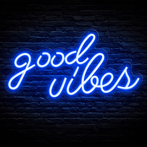 Olekki Blue Good Vibes Neon Sign – LED Neon Signs for Wall Decor, Neon Lights for Bedroom, Neon Wall Signs (16.1 x 8.3 inch)