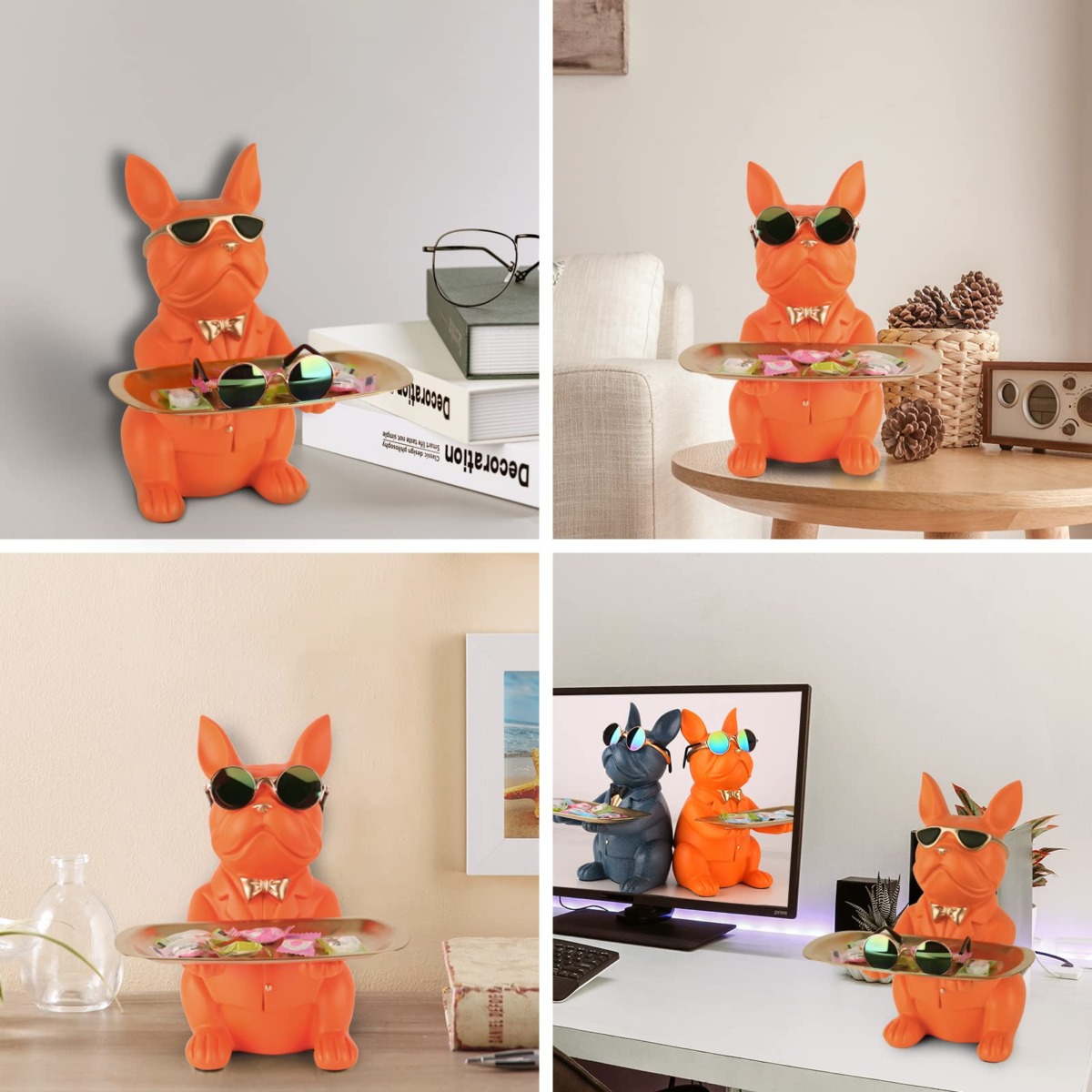 suruim Resin Bulldog Desk Storage Tray Statue Coin Piggy Bank Storage Animal Sculpture Table Decoration Multifunction Office Home Decor Coin Piggy Bank Storage (Orange) | The Storepaperoomates Retail Market - Fast Affordable Shopping