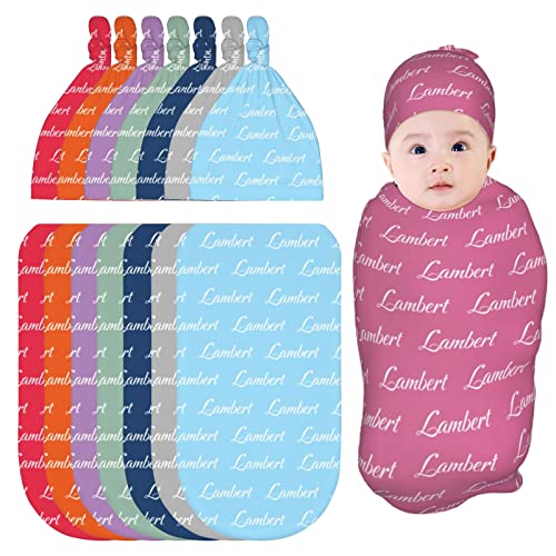 SIMIEEK Personalized Baby Swaddle and Hat for Baby Girl Boy with Name Custom Newborn Swaddle Sack Nursery Blanket Gifts