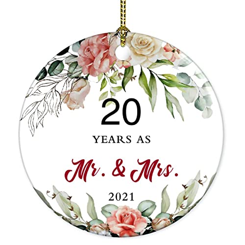 20 Years as Mr and Mrs Ceramic Christmas Tree Ornament Collectible Holiday Keepsake Round Ornament 20th Wedding Anniversary Christmas Ornament Xmas Gifts for Couple