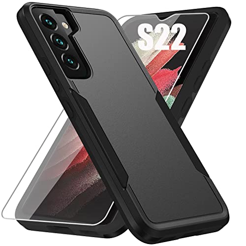 Warsia Compatible with Samsung Galaxy S22 Case,Galaxy S22 Case with Screen Protector [Military Grade Drop Tested] Heavy-Duty Tough Rugged Shockproof Protective Case for Samsung S22, Black