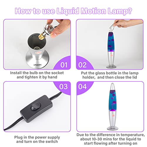 OPULARS Lava Lamp Motion Lamps for Adults Purple Lamps for Kids Teens, 13.5-inch Silver Base Lamp with Purple Wax in Blue Liquid, Mood Light for Bedrooms Birthday Gift Christmas Festival Decorations | The Storepaperoomates Retail Market - Fast Affordable Shopping
