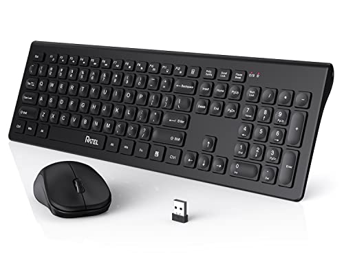 Wireless Keyboard and Mouse, 2.4GHz Ergonomic Compact Quiet Full-Size Computer Keyboard Cordless Mouse Combo with Nano USB Receiver for Windows, Laptop, PC, Notebook(Black)