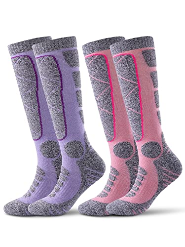 DaisyWood Women’s Ski Socks for Skiing, Snowboarding, Hiking,Skating, Cold Weather, Winter Performance Socks 2-Pack, Multicolor, 6-12