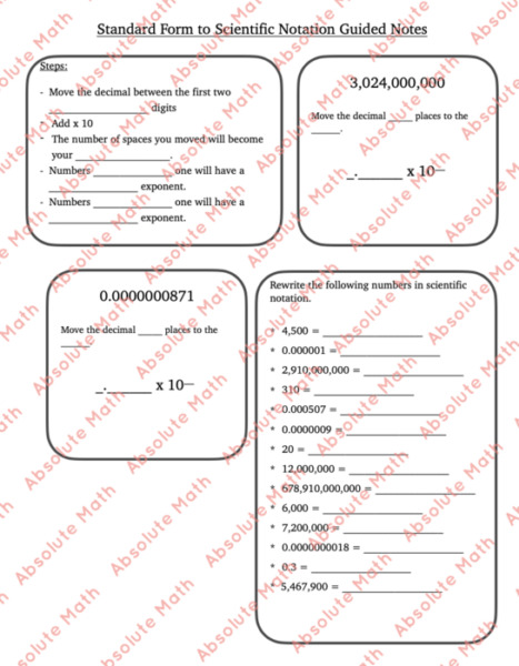 Standard Form to Scientific Notation Guided Notes
