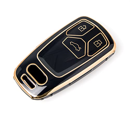 SK CUSTOM Black TPU Smart Key Fob Case Protective Cover Compatible with Audi A4L A5 Q5L Q7 S4 TT 3 Button Keyless Entry Remote Control Accessories