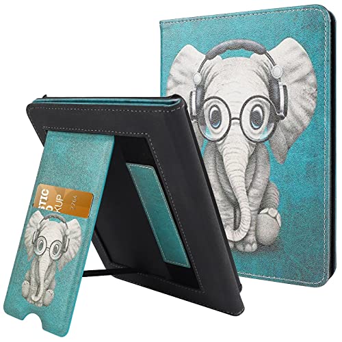 KANNIL Stand Case for 6.8″ All-New Kindle Paperwhite(11th Generation, 2021) Kindle Paperwhite Signature Edition, PU Leather Smart Cover with Auto Sleep Wake, Card Slot and Hand Strap (Z-Elephant)