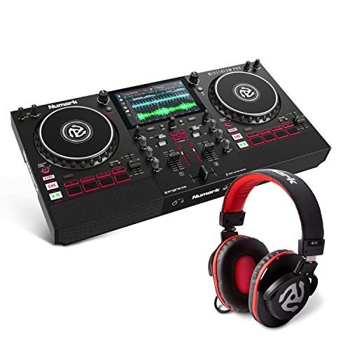 DJ Controller Bundle – Standalone DJ Set with 2 Channels, Speakers, Touch Screen, WiFi Streaming, Smart Light Controls, ​FX and DJ Headphones – Numark Mixstream Pro and HF175