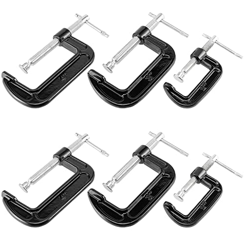 MUKCHAP 6 PCS 3 Size C-clamp Set, 2″ 3″ 4″ Small C Clamps, Mini G Clamps for Woodworking or Metal Workpiece, Black